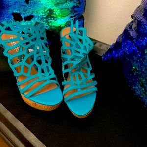 A pair of wedge sandals